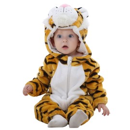 COOKY.D Newborn Infant Hooded Flannel Romper Autumn Winter Onsie Pajamas Jumpsuit Long Sleeve Sleepsuits for Baby Girls Boys, 18-24 Months, Tiger