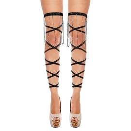 deladola Leg Wraps Rave Tassel Crystal Black Leg Straps Party Garter Cross Bandage Festivals Costumes for Women