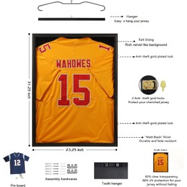 Tieeqe Jersey Frame Display Case 2 Pack -Jersey Display Shadow Box- Lockable Jersey Frame with Hangers and 98% UV Resistant Acrylic-Display Case for Football Baseball Basketball Jersey-Black, Wood