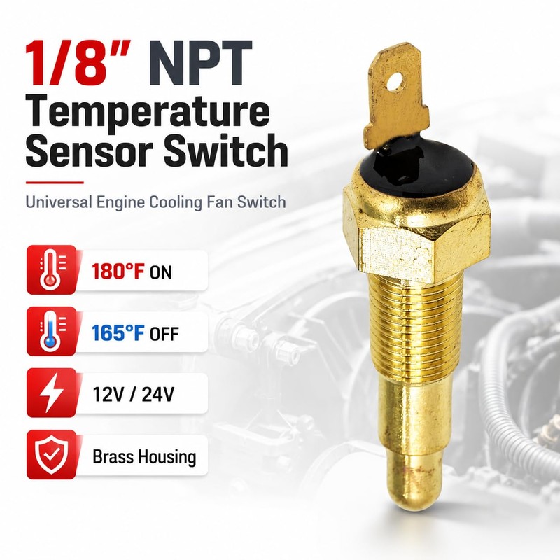 Engine Cooling Fan Temperature Sensor Switch 1/8"NPT,180F On - 165F