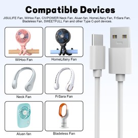 Lusgawer USB C Fan Charger, Type C Handheld Mini Portable Fan Charging Power Cord Compatible with Handheld Mini Fan, WiHoo Fan, CIVPOWER Neck Fan, HomeLifairy Fan, FrSara, Bladeless, SWEETFULL Fan