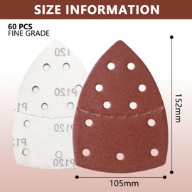 60PCS Sanding Sheets,Mouse Sanding Pads Prio-Triangle Mouse Sandpaper Assorted 40/60/80/120/180/240 Grits Compatiable for Bosch Multi-Sander PSM 100A,PSM 200 AES,PSM 18 All Oscillating Multi-Tool