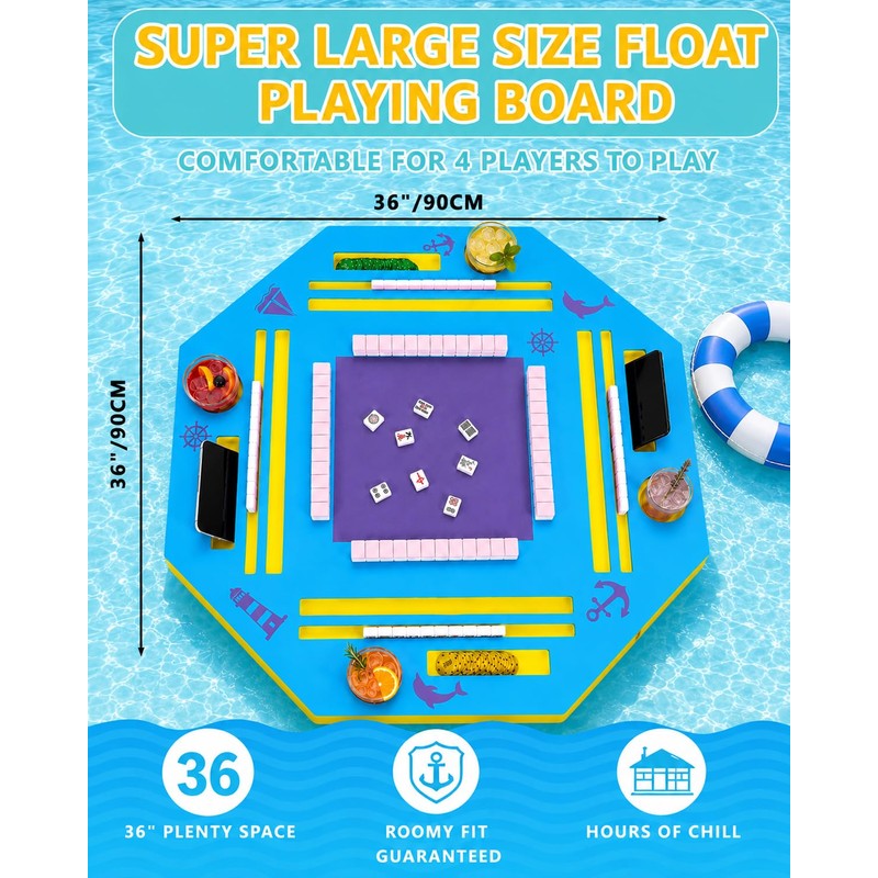 Eolzzi 36" Foldable Floating Mahjong Table for Pool, Poker &