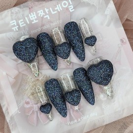 Brown Sugar Sugar Handmade Nail Tips - Stiletto L / 흑설탕 슈거 수제네일팁 - 스틸레토L