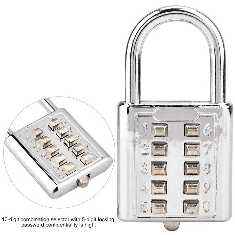 Padlock, Lock Tactile Button Combination Padlock, 10 Button Combination Padlock,