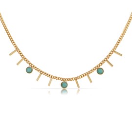 Made by Nami Halskette Damen Gold mit Stab Anhängern und türkisen Edelsteinen aus Chirurgischem Edelstahl 40 + 5 cm Goldkette Damen mit Anhängern Boho Schmuck Hypoallergen & Wasserfest