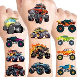 Ozepao 100 Tatuajes Temporales de Monster Truck para Niños (5 X 5 Cm), Envueltos Individualmente. Ideales para Decorar Fiestas de Cumpleaños con Temática de Coches.