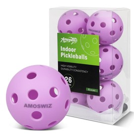 Amoswiz Indoor Pickleball Balls, 6 Pack of 26 Holes Pickleballs, Light Purple Indoor Pickleballs Set, High Visibility Durable Pickle Balls for Training and Tournament
