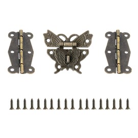 JINXM Antique Bronze Embossing Latch Hasps (for Lock) with Hinges and Screws for Decorative Cabinet Small Wooden Box Project