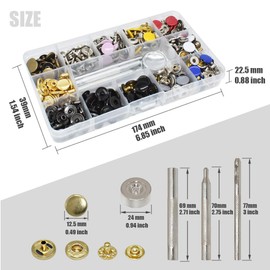 120 Sets 12.5mm Metal Leather Snap Fastener Button Kit with 4 Setter Tools for Clothes, Leather, Jacket, Jeans, Bracelets (12 Color)