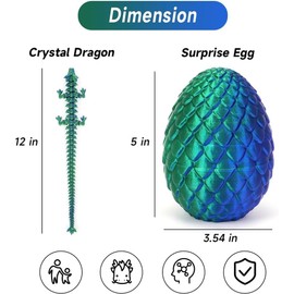 FVGYITG Laser Green 3D Dragon Egg Set,3D Dragon Eggs with Dragon Inside,Dragon Crystal Egg,Articulated Dragon,Flexible Joints Home Decor Executive Desk Toys, Creative Gifts (Laser Green)