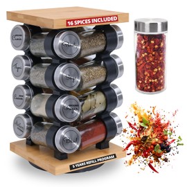 Orii 16-Jar Rotating Spice Rack with Spices Included – Pre-Filled Spice Racks with 5-Year Refill Program - Flavorful Spices