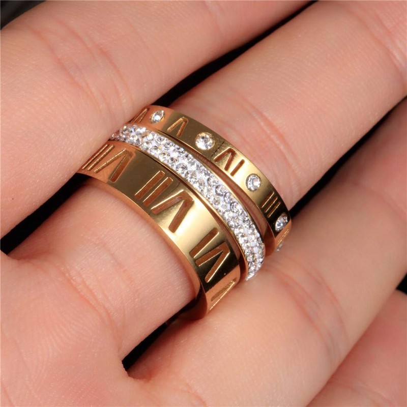 Jarlinwel Stainless Steel CZ Zirconia Roman Numeral Ring For Women