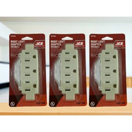 ACE 3 Pack Ace 3 Outlet Wall Plug With Night Light Grounded AC Power Tap Adapter