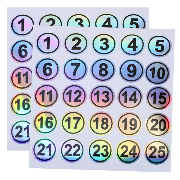 Mini Skater Laser Consecutive Number Stickers 1 to 25 Waterproof