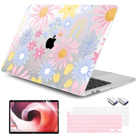 DONGKE for MacBook Pro 13 Inch Case 2023-2016 Release A2338 M2 M1 A2251 A2289 A2159 A1989 A1706 Touch Bar & Touch ID, Hard Shell with USB C to USB Adapter & Keyboard Cover, Florals