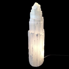 16" Extra Large Selenite Tower Lamp White Natural Crystal Light LED Cord XL