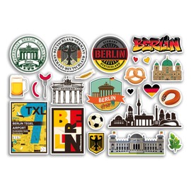 A5 Sticker Sheet Berlin Vinyl Stickers - Germany German Landmarks Holiday Stamp Summer Map Flag Travel City Luggage Scrapbooking #79038