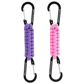 BRAVESHINE Carabiner Key Ring Carabiner Hook with Strap, Carabiner Key Chain Short with Carabiner for Children, Men, Women, 1 Pink 1 Purple