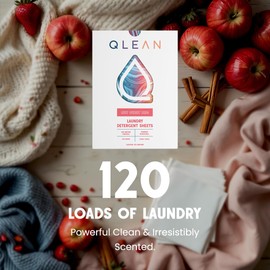QLEAN Laundry Detergent Sheets (120 Loads) – Plastic-Free Package, Travel-Friendly, HE & Standard Washer Safe, Liquidless Laundry Soaps, Quick-Dissolving, Skin-Friendly Formula - Ruby Sunset Bliss