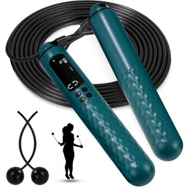 Skipping Rope Calorie Counter, Adjustable Skipping Rope with Ball Bearings and Non-Slip Handles - Cordless Skipping Rope for Workout, Fitness, Turquoise