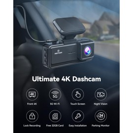 REDTIGER 4K Dash Cam Front, 5G Wi-Fi App Control, 3.18'' Touch Screen Dash Camera for Cars, 2160P UHD Night Vision, Free 32GB Card, 160° Wide Angle, Built-in GPS, Parking Mode, Loop Rcording (F8)