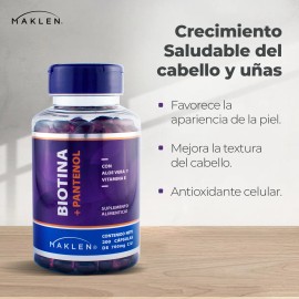 Biotina + Pantenol, Vitamina E | 200 Softgels | Maklen Sabor Sin sabor