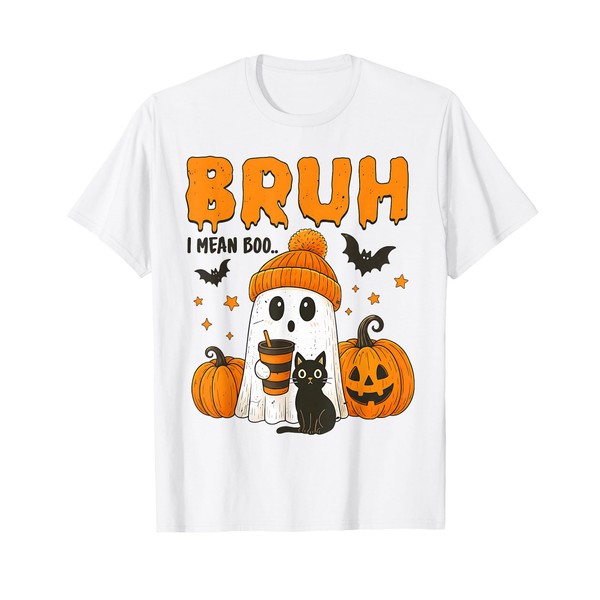 Bruh I Mean Boo Trick or Treat Halloween Ghost Black