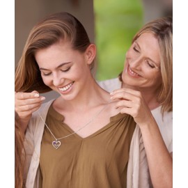 YL Mother's Day Heart Necklace for Mom Sterling Silver Love Heart Pendant Created Amethyst Jewelry for Women