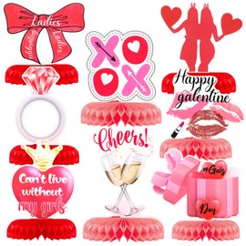 Hungdao 8 Pcs Galentine's Day Decorations Galentines Honeycomb Centerpieces Galentine Honeycomb Table Decor Galentine Day Paper Centerpieces for Party Table Single Ladies Themed Parties Rooms
