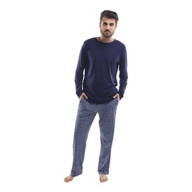 jijamas Incredibly Soft Pima Cotton Men's Pajamas Set - The Weekender in Navy Blue Gingham XXL