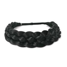 STHEJFB Braided Headband Wide Girl Elastic Hair Wig Classic Chunky Bohemian Thick Braid Headband Women's Accessories Beach Color (Black 1B)