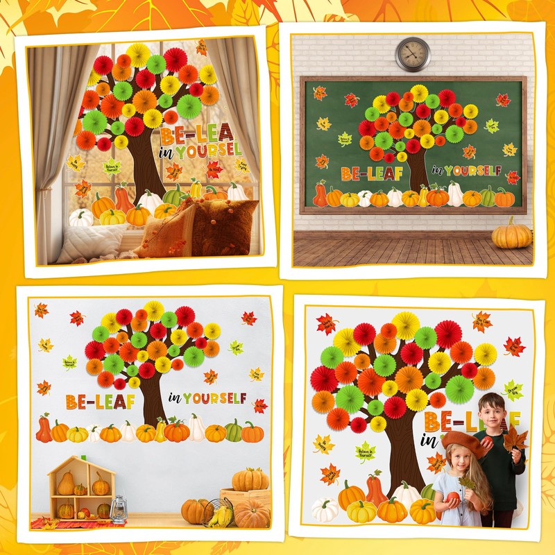 Gersoniel 81 Pcs Fall Thanksgiving Tree Bulletin Board for Classroom