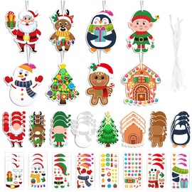 HTTDSLF 24 Pack Christmas Craft Set for Kid, Christmas Arts and Crafts, Christmas Foam Stickers, DIY with Snowman Penguin Santa Claus Elf Gingerbread Man Elk Pattern