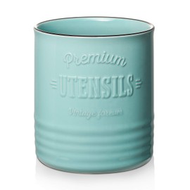 DOWAN 7.2″ Extra Large Kitchen Utensil Holder - Farmhouse Utensil Holder for Countertop - Ceramic Utensil Crock with Protection Cork Mat - Kitchen Decor & Housewarming Gift (Turquoise)