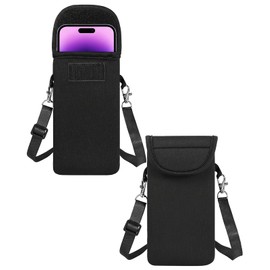 Gaahkai 2-Pack Neoprene Cell Phone Pouch with Neck Lanyard, Fits 6.7" Black