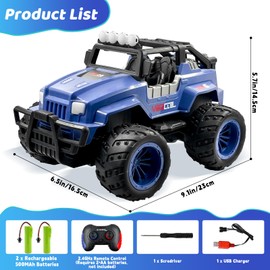 ZCOINS Blue Remote Control Car Toy for Kids Boys 6-12 Year Old, 1:16 Scale Off-Road Jeep RC Car with LED Light, 2.4Ghz All Terrain Electric Monster Truck Toy Presents for Kids Boys Birthday Chirstmas