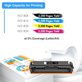 218X 218A 3201dw Toner Cartridges 4 Pack: Compatible Replacement for HP 218X 218A Color Pro MFP 3301fdw 3301cdw 3201dw 3301sdw Printer W2180A W2180X High Yield Ink Set (B/C/Y/M)