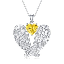POTOPYY November Citrine Birthstone Necklace Angel Wings Necklace for Women S925 Sterling Silver for Birthday Jewelry Gifts