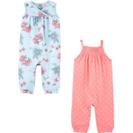 Simple Joys by Carter's - Overol de moda para bebé niña, paquete de 2, rosa, floral, 6-9 meses