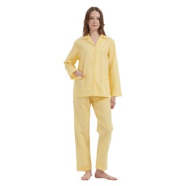 100% Cotton Pyjamas For Women Long-Sleeve PJS set Cozy Button Down Sleepwear Boyfriend Loungewear
