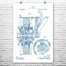 Patent Earth Henry Ford Clutch Poster Print, Automotive Engineer, Gearhead Gift, Mechanical Art, Mechanic Gift, Repair Shop Decor (5 inch x 7 inch)