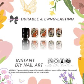 Press on Nails Short Square MABKJLF Brown Fake Nails False Nails with Designs Maple Leaves Strobile Full Cover Glossy Glue on Nails Stick on Nails Fall Acrylic Nails for Women Girls 24 Pcs