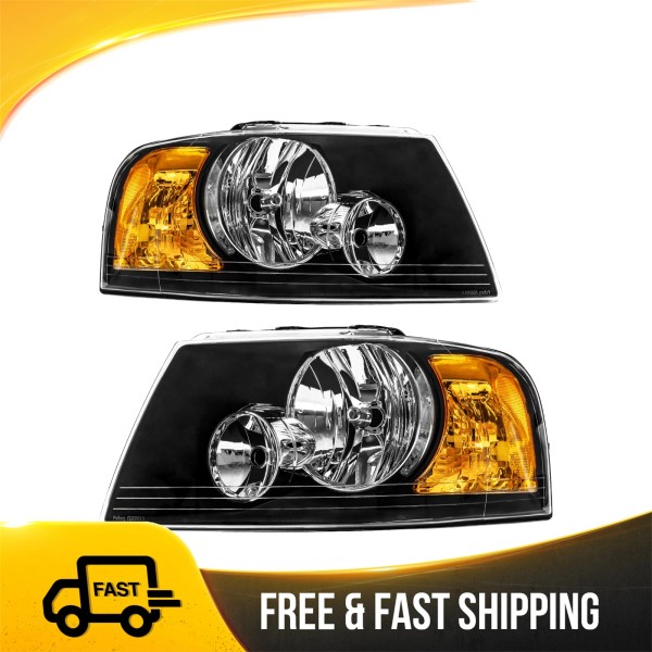 KAC 2x Front Headlight Assembly Black Clear For 2003-2006 Ford