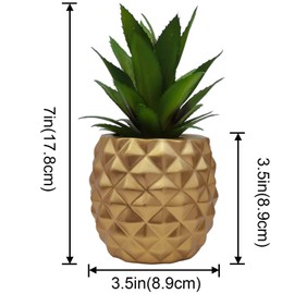 BLASCOOL Artificial Succulent Potted Pineapple Decor - Fake Pineapple Home Office Kitchen Table Decoration (Gold)