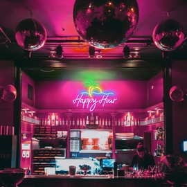 Kavaas Happy Hour Neon Sign 15.7" x 11.2", Palm Tree Neon Bar Signs for Home Bar Man Cave Club Pub Party - Best Gifts for Husband, Father, Birthday, Christmas