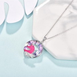 Dragonfly/Phoenix/Dinosaur/Unicorn Necklace with Circle Crystal Pendant 925 Sterling Silver Cute Animal Necklace Jewelry Gifts For Women Girls with Gift Box, Sterling Silver, Cubic Zirconia