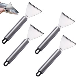 TorSor 4 Pack Fish Scaler Scale Remover Stainless Steel Rake Teeth Scraping Tool Descaler Knives Scales Cleaning Descaling Scraper for Bream Salmon Fishes Seafood Market Kitchen