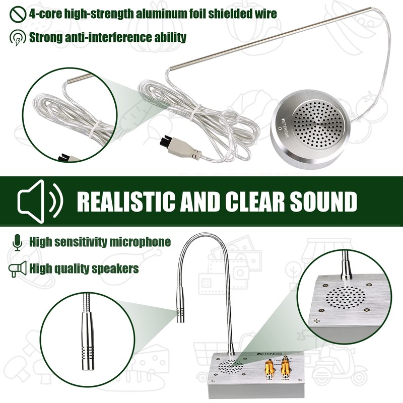 Retekess TW103 Window Speaker, Window Intercom,Independent Volume Control,Recording Function,for Travel