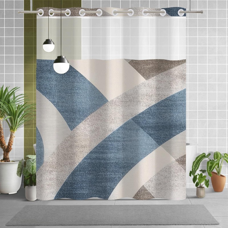 NAEMBCU No Hook Shower Curtain with Snap in Liner Set,